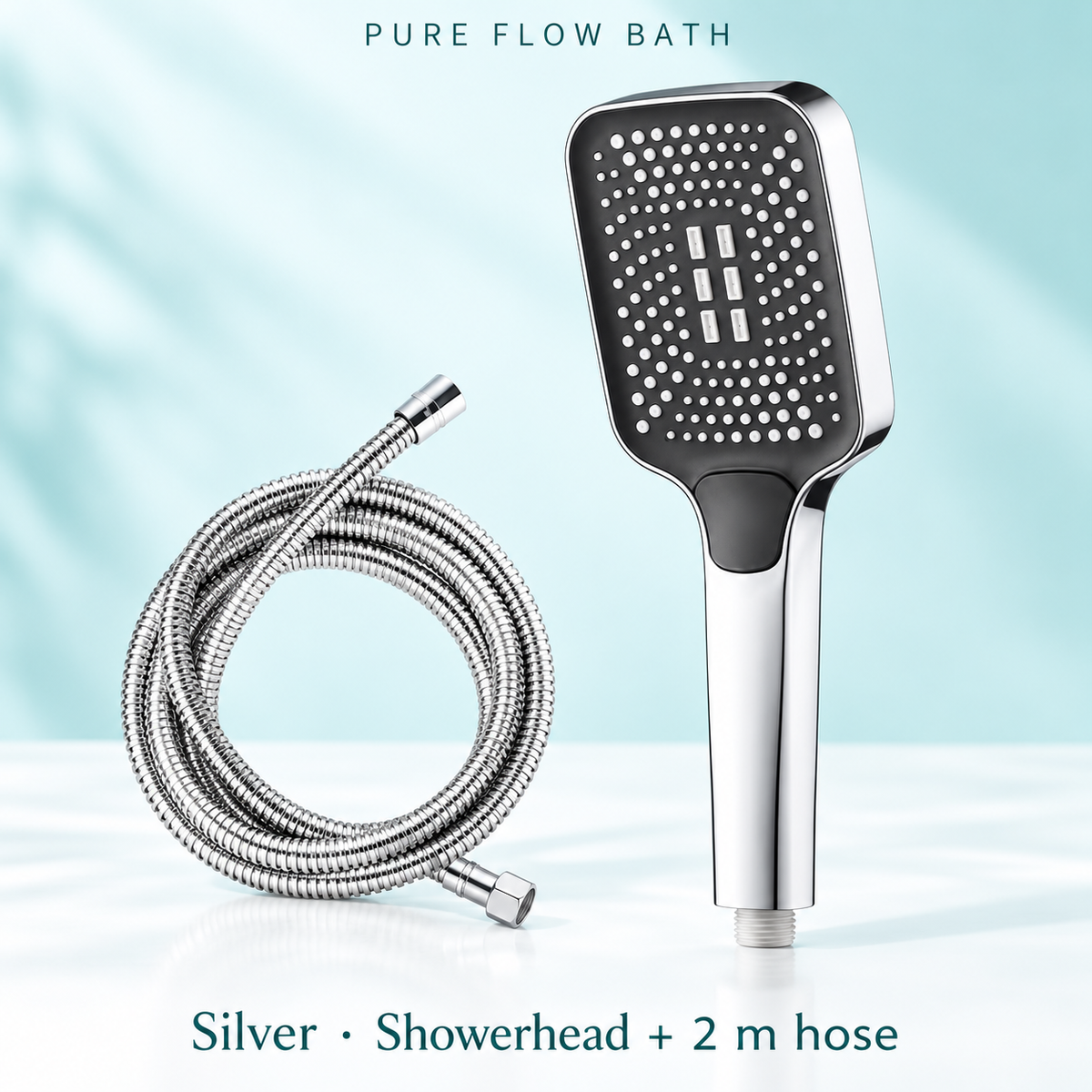 Pure Flow Bath Silver · Showerhead + 2 m hose
