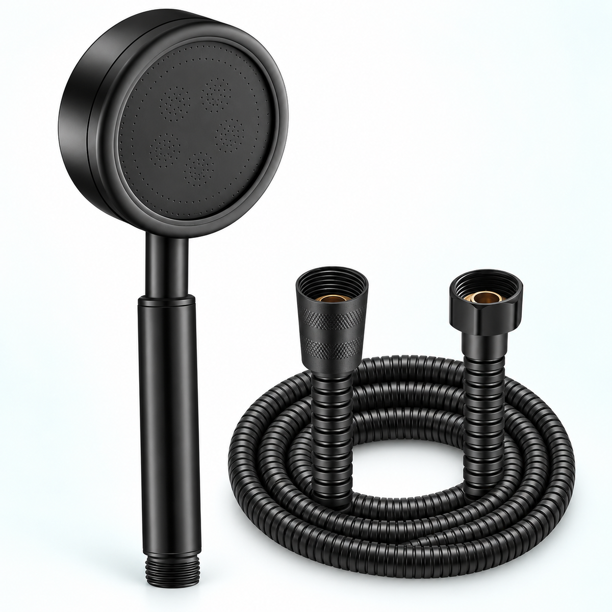 Stainless steel handheld shower head in Matte Black, Head + Hose