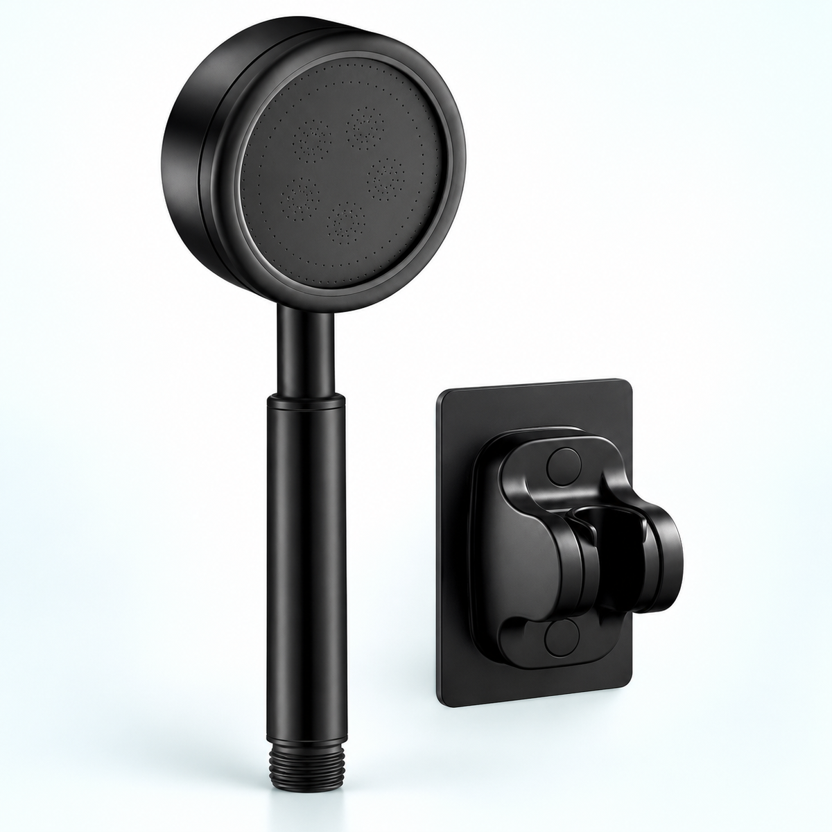 Stainless steel handheld shower head in Matte Black, Head + Holder