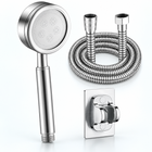 Stainless steel handheld shower head in Brushed Silver, Head + Hose + Holder