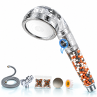 3-Mode Bead Filter Handheld Shower Head with Stop Button - Clear - Blue-button head + gray hose + holder + 2 refills + plate + tape