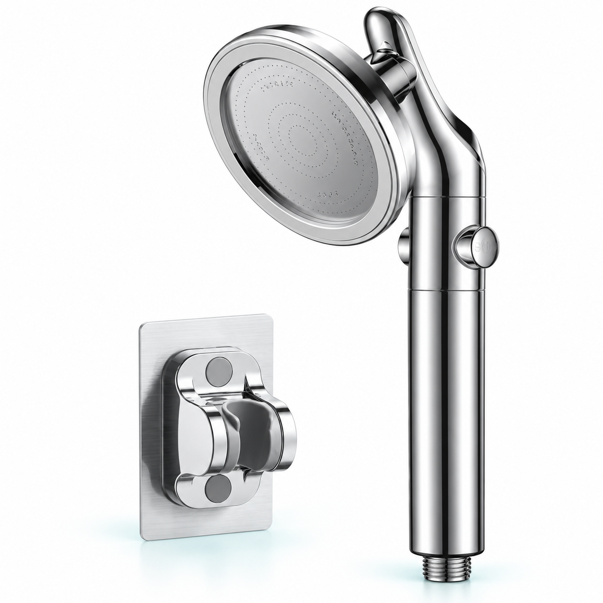 Chrome Silver swivel filtered handheld shower head, Head + Holder
