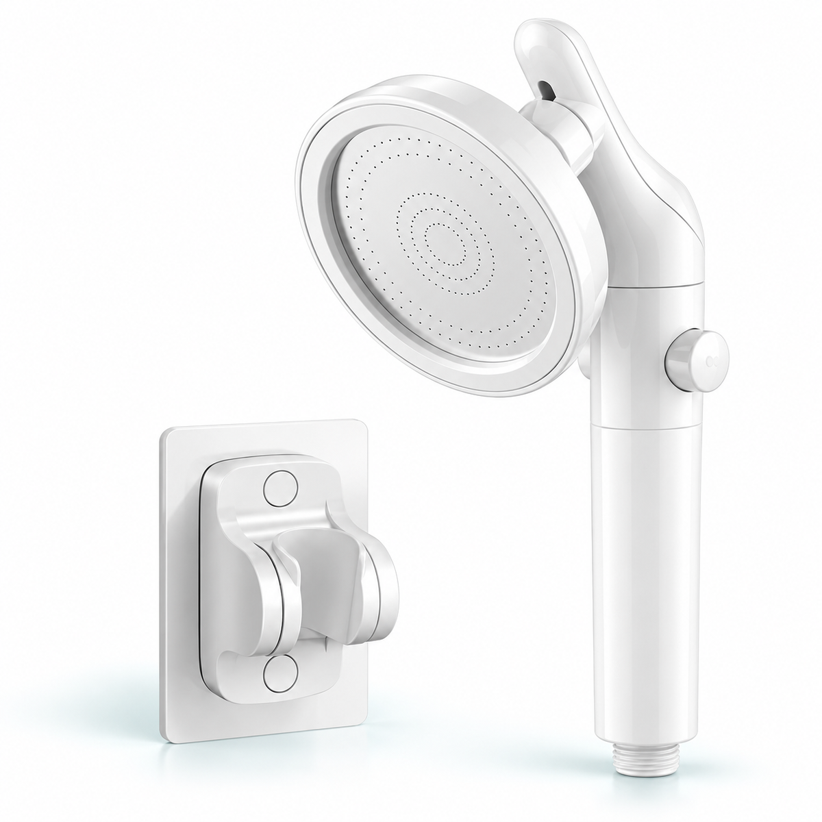 White swivel filtered handheld shower head, Head + Holder