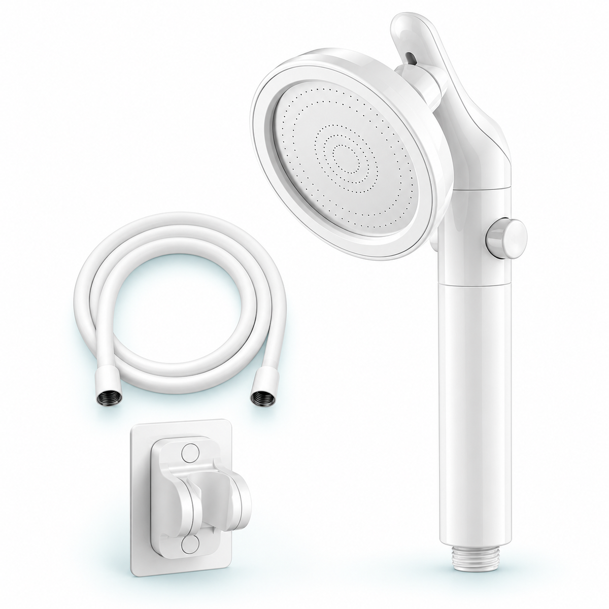 White swivel filtered handheld shower head, Head + 1.5 m Hose + Holder