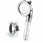 Chrome Silver clear-handle swivel filtered handheld shower head, Head + Holder