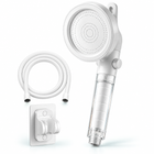 White clear-handle swivel filtered handheld shower head, Head + 1.5 m Hose + Holder