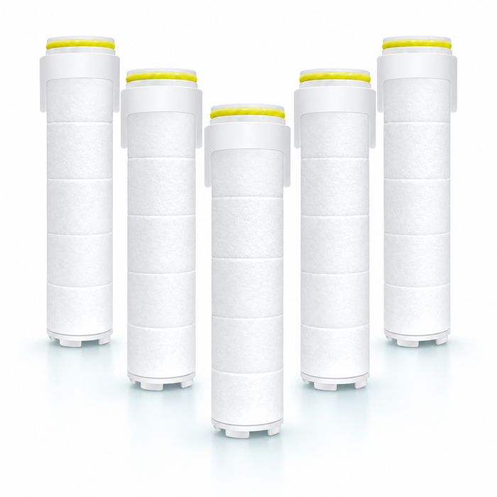 Five replacement filter cartridges for swivel handheld shower head