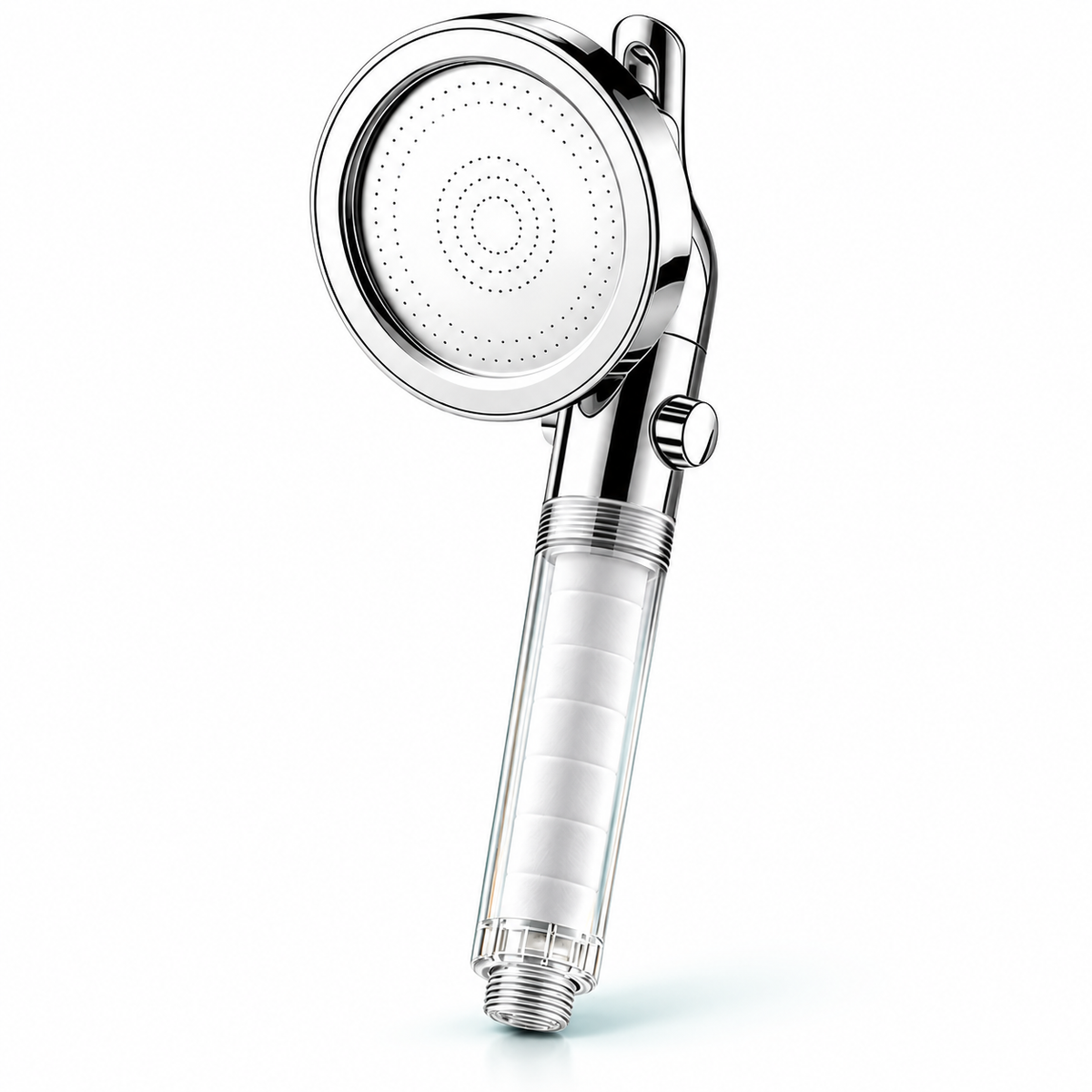 Chrome Silver clear-handle swivel filtered handheld shower head, Head Only