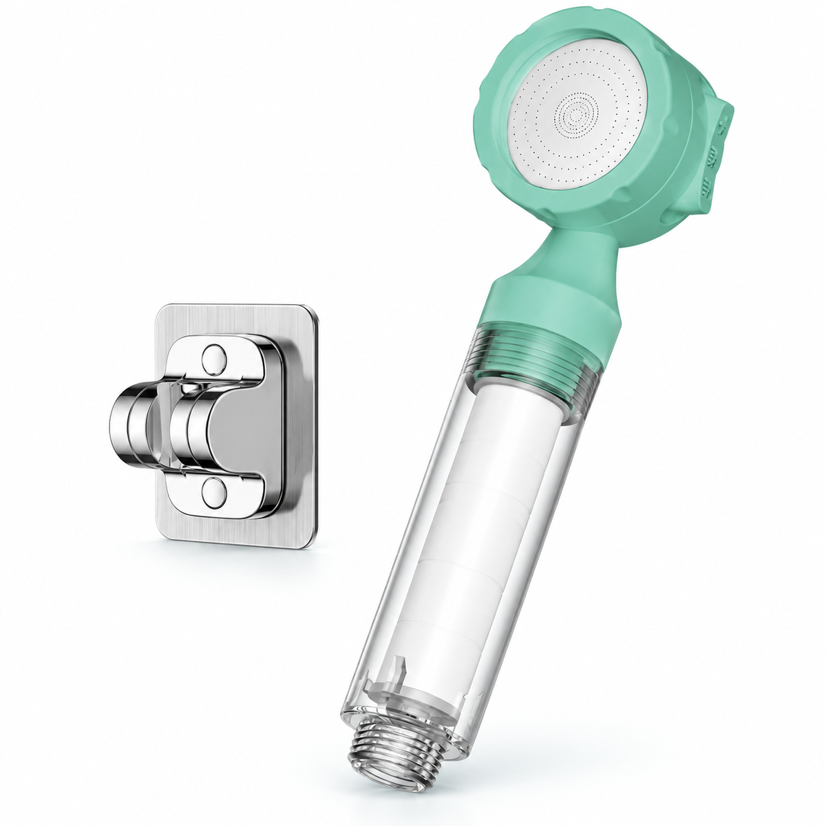 Avocado Green three-mode filtered travel shower head, Head + Holder