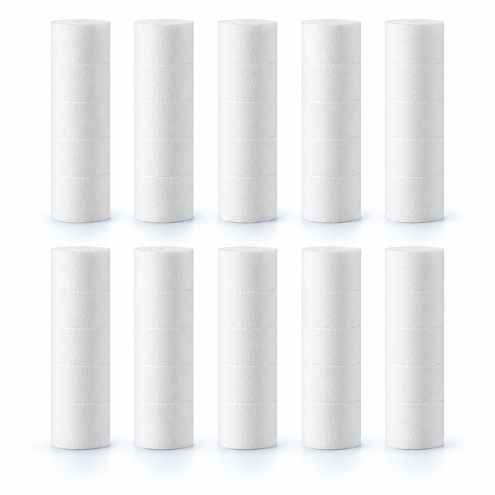 Ten uncapped replacement filter inserts for three-mode travel shower head