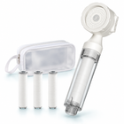 Cream White three-mode filtered travel shower head, Head + Travel Bag + 3 Spare Filters