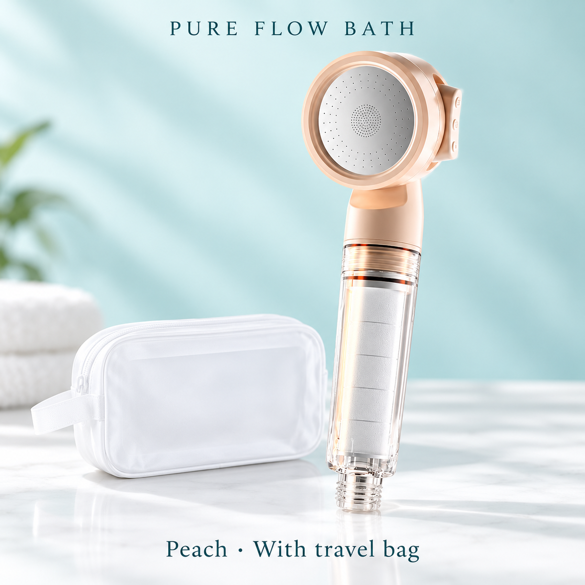 Pure Flow Bath Peach · With travel bag