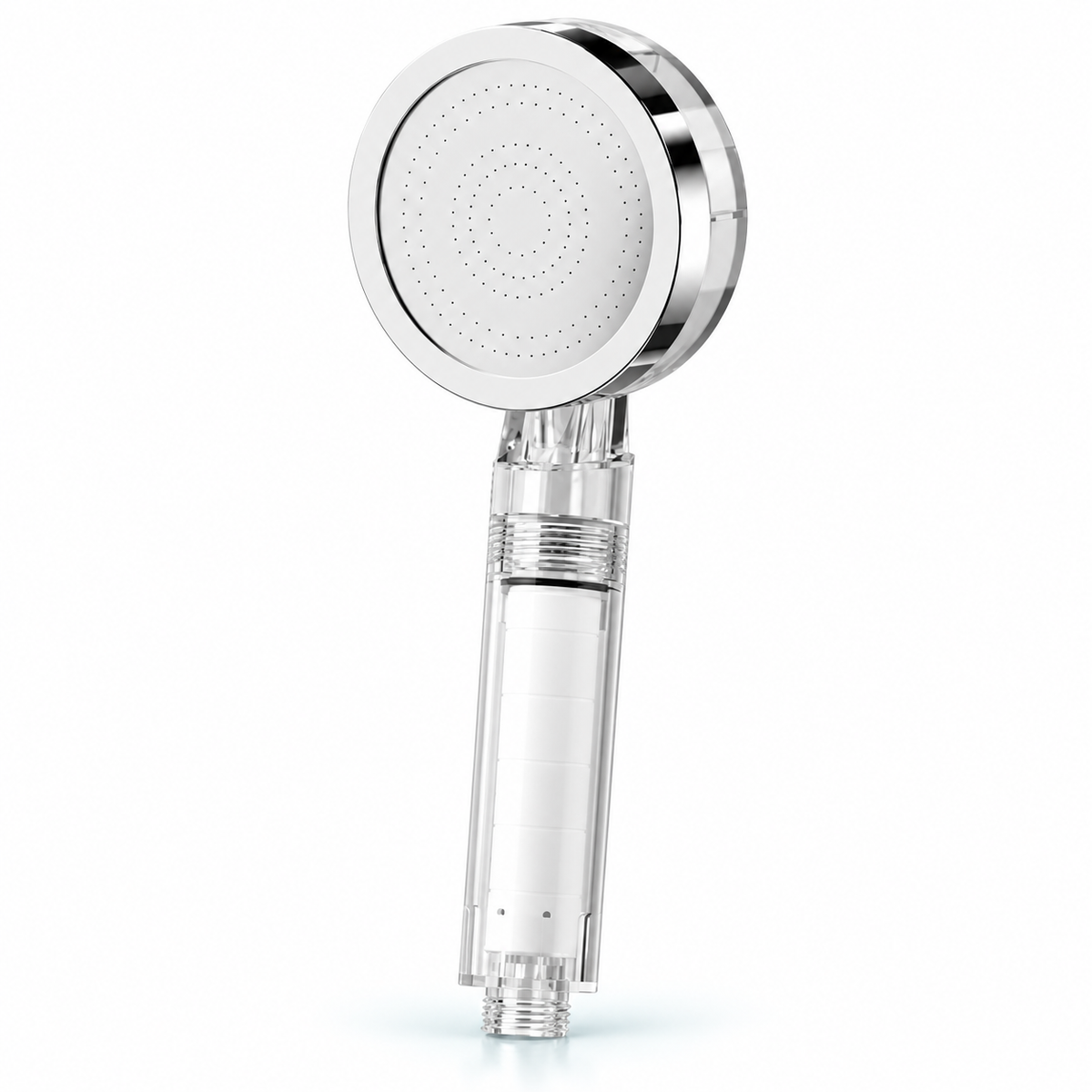 Clear travel filtered handheld shower head with installed cartridge