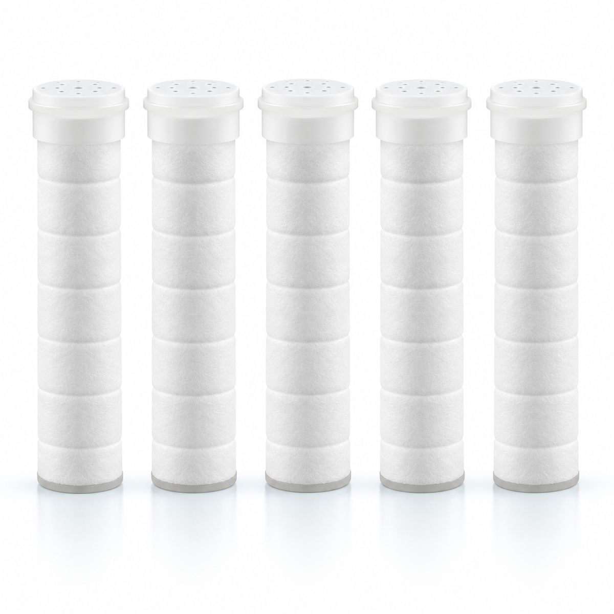 Five replacement filter cartridges for travel shower head