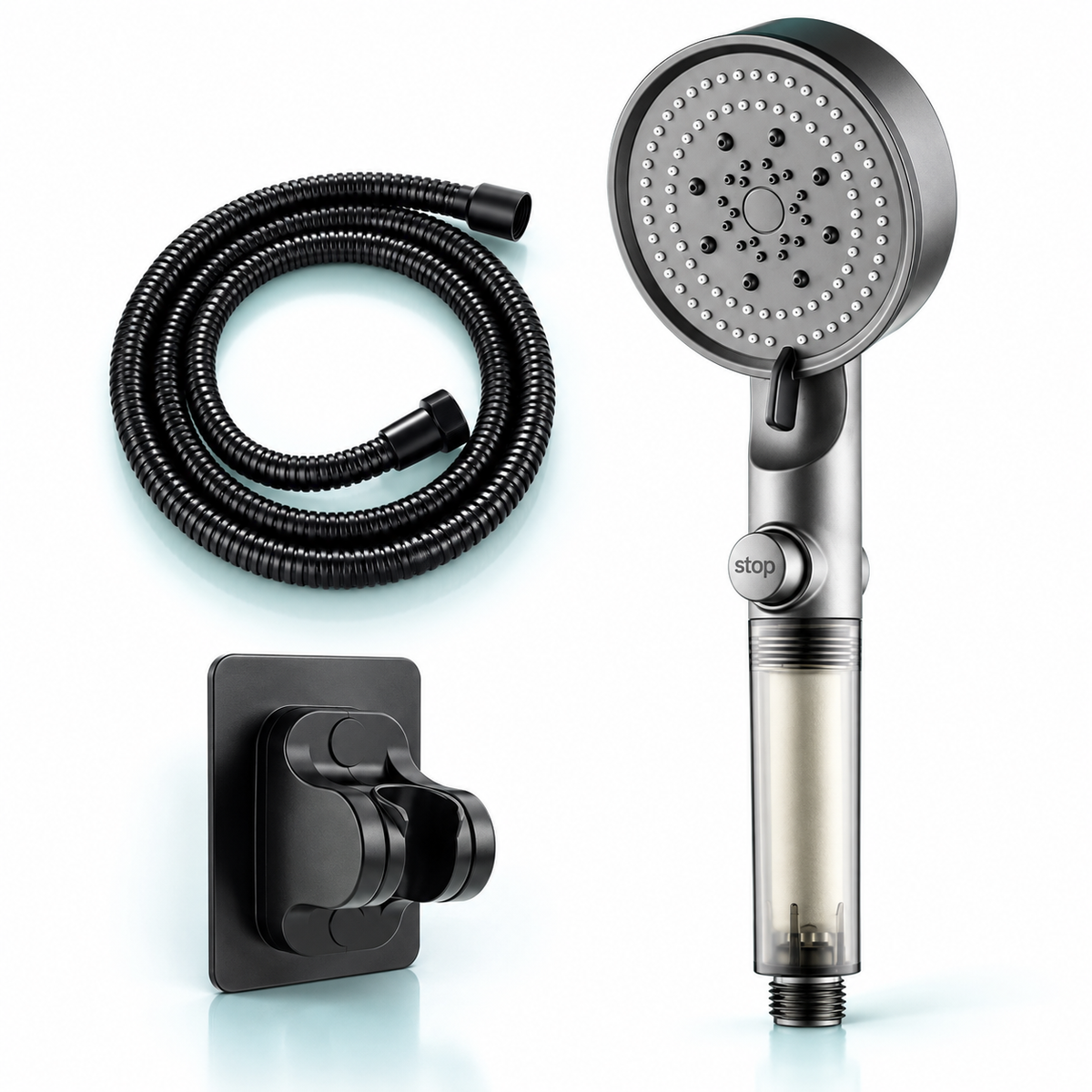 five-mode filtered showerhead - Gray / 2 m hose + holder