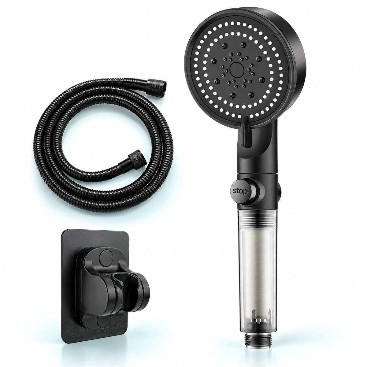 five-mode filtered showerhead - Black / 2 m hose + holder