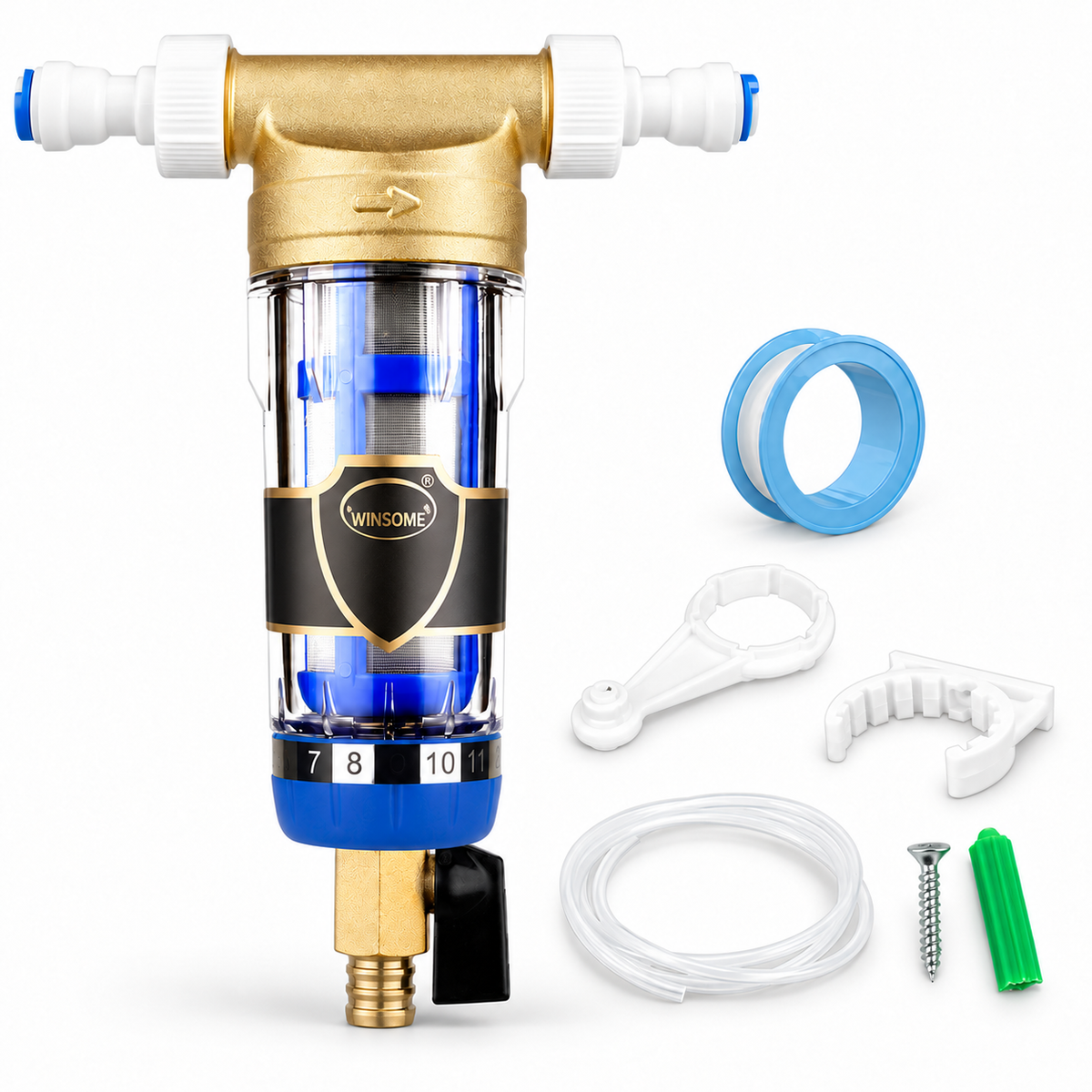 sediment pre-filter - 3/4 in scraper + 1/4 in adapters