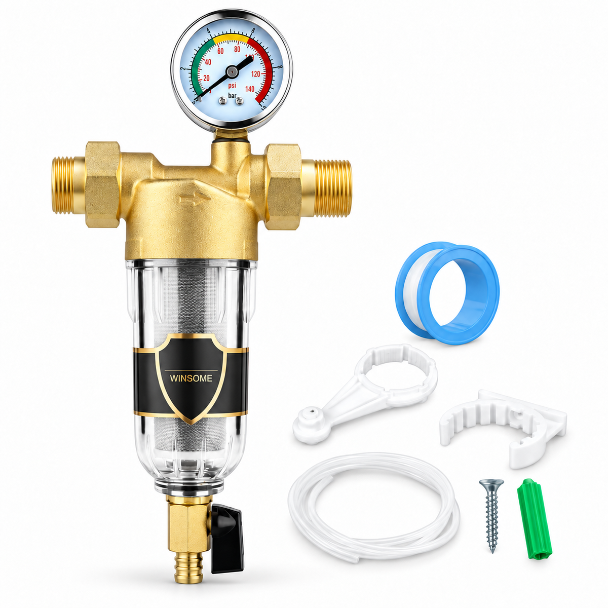 sediment pre-filter - 1 in gauge + 3/4 in unions