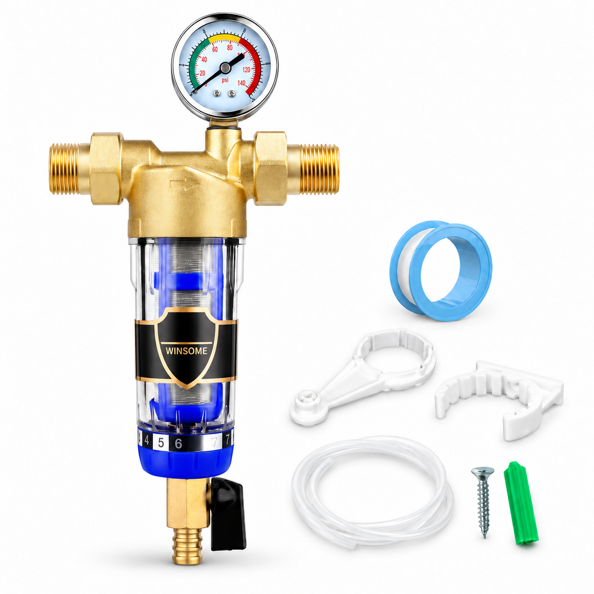 sediment pre-filter - 1 in scraper/gauge + 3/4 in unions